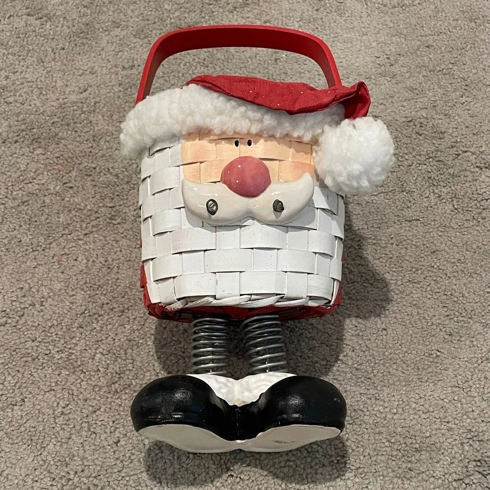 Vintage Christmas‎ Santa Basket with Spring Legs Holiday Candy Treat Decoration